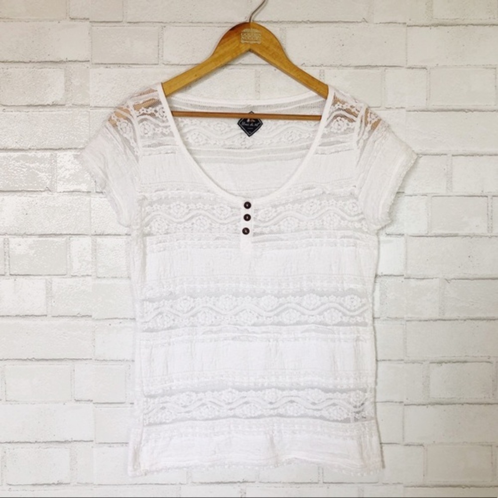Blanc du Nil Rare White Lace Sheer Gauzy 100% Cotton Soft Baby Tee